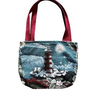 Tapestry Shoulder Tote Bag Lighthouse Coastal Christmas Winter Holiday